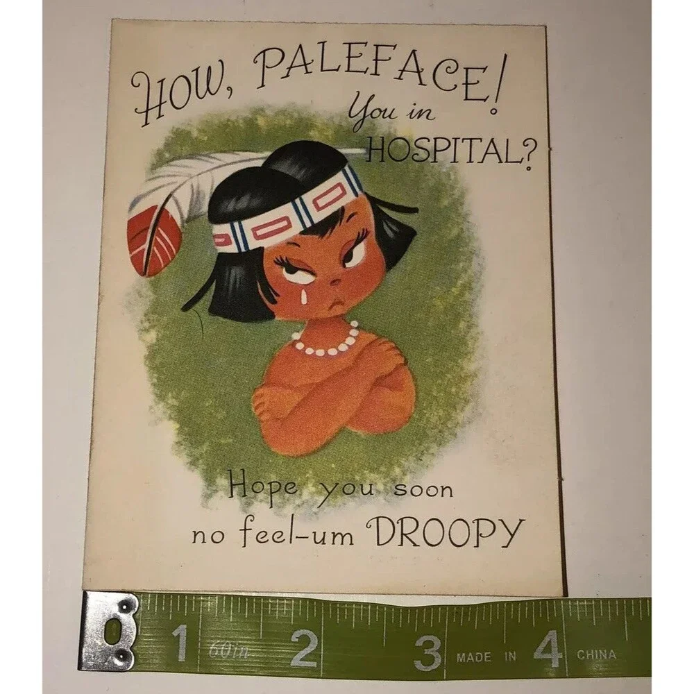Vintage 50s Rust Craft Get Well Greeting Card Indian Paleface 4x5 Whoopee Funny
